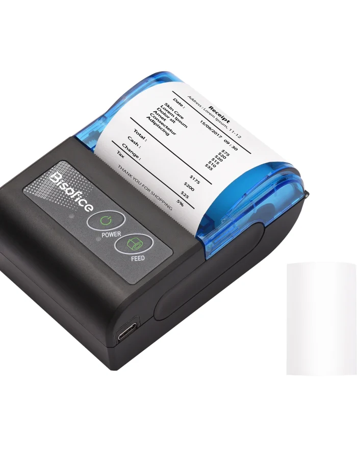 Bisofice Portable Mini Thermal Printer 2 inch Wireless USB Receipt Bill Ticket Printer with 58mm Print Paper for Restaurant
