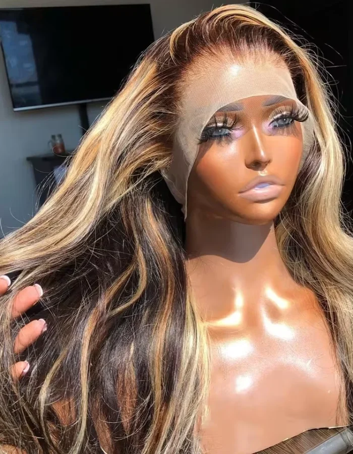 13×6 Hd Transparent Body Wave Lace Front Wig Colored Highlight Human Hair Wigs For Women Brazilian 4/27 Blonde Pre Plucked Wigs