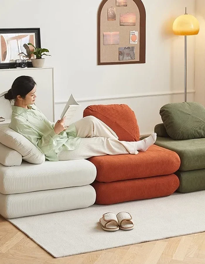 Fabric single sofa, sweet potato sofa bed, small-sized living room folding dual-use tatami, tofu block lazy sofa