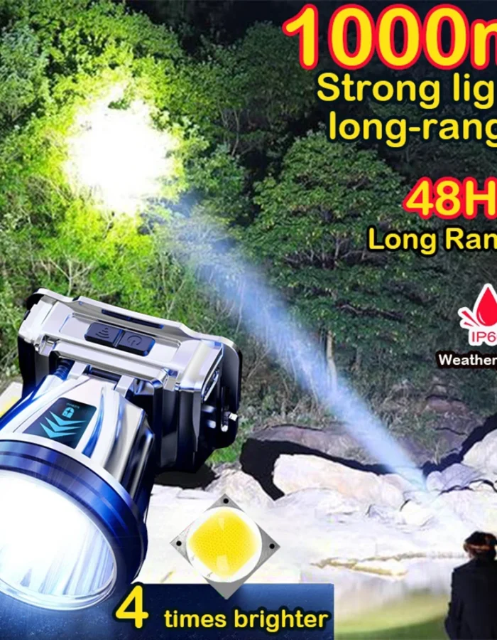 1000m High-beam Headlight Flashlight Headlamp rechargeabl waterproof Emergency Cycling Camping