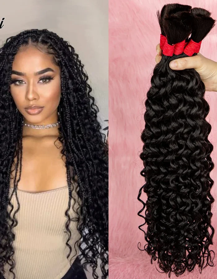 NABI Human Hair Braiding Bundles Water Wave Hair Braids Extension Deep Wave Bulks Curly Virgin Human Hair Bundle for Boho Braids
