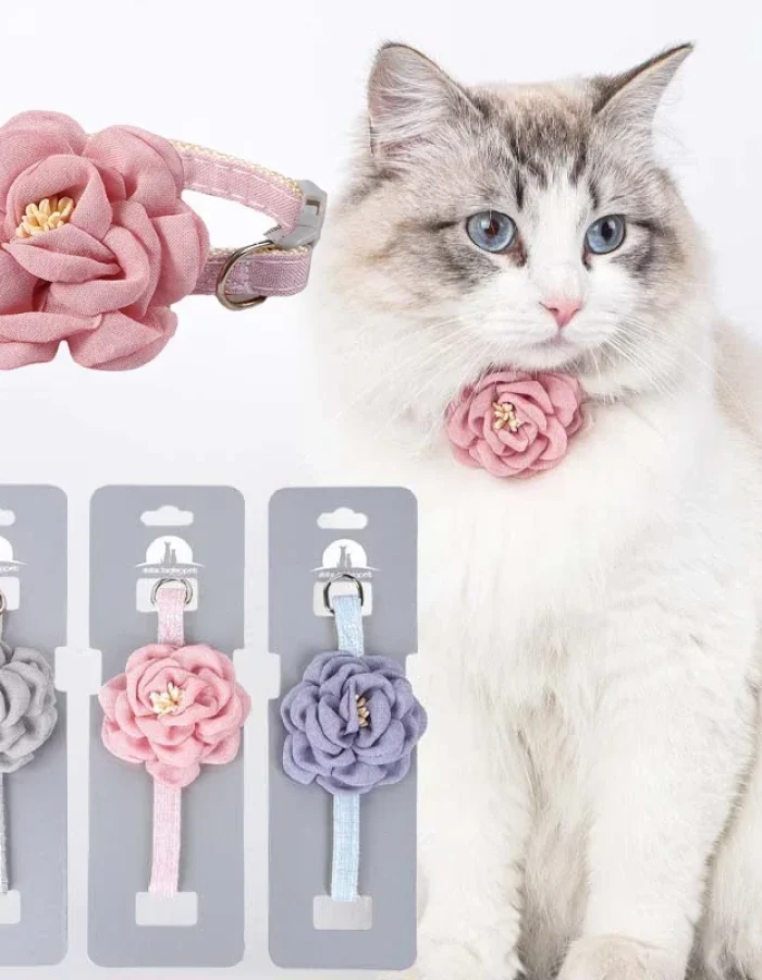Pet Collar Cute Bow Durable Cat Collars Adjustable Kitten Necklace Tie Cat Puppy Collar Flower Safety Button Pet Gift Supplies