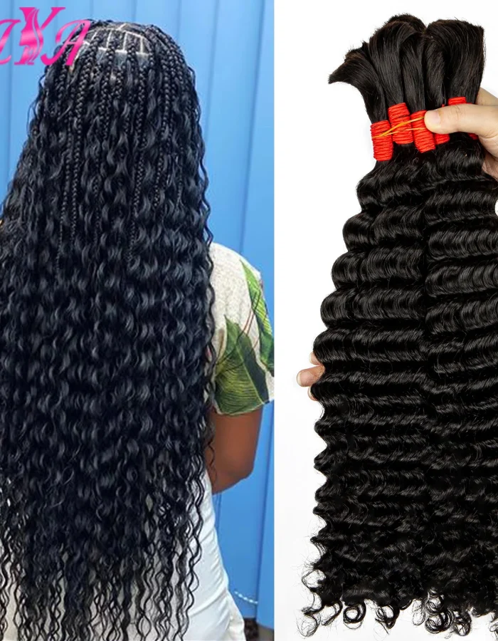 Deep Wave Human Braiding Hair 100% Unprocessed Human Hair Braiding Hair No Weft 16-28 Inch Curly Bulk Human Hair for Braiding