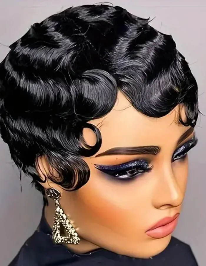 Short Finger Wave Wig Human Hair Wig For Women Brown Short Ocean Wave Wig Pixie Cut Wigs for Woman Natural Color