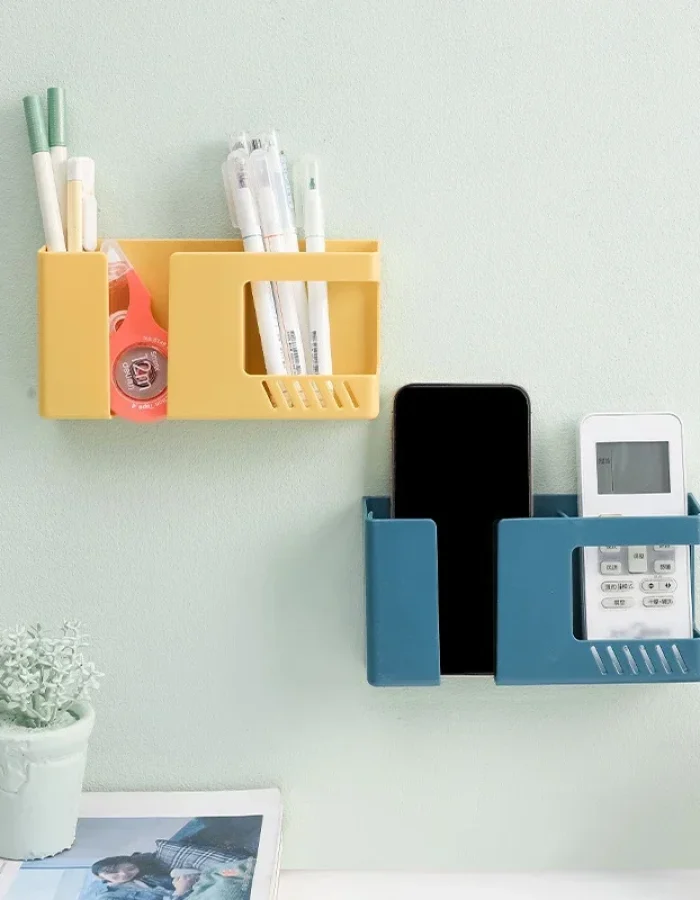 1PC Wall-Mounted Non-Punching Remote Control Storage Box Rack TV Air Conditioning Mobile Phone Charging Rac