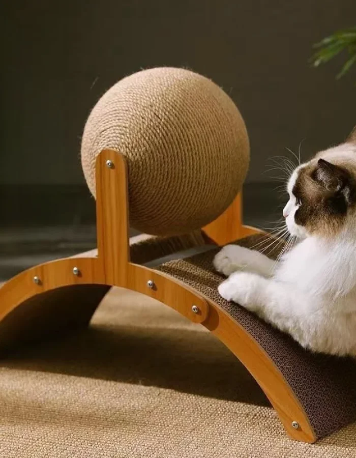 Wooden Cat Scratching Ball 2 In 1 Cat Scratcher Sisal Scratch Board Wear-Resistant Grinding Paw Toy Solid Wood Scraper for Cats